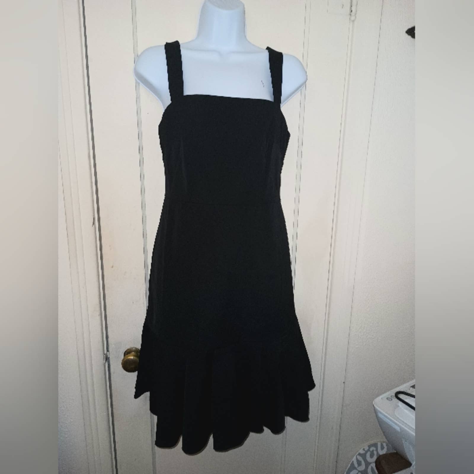 J. Crew Black Square Neckline Dress, Fit Flare Skirt Sz 2